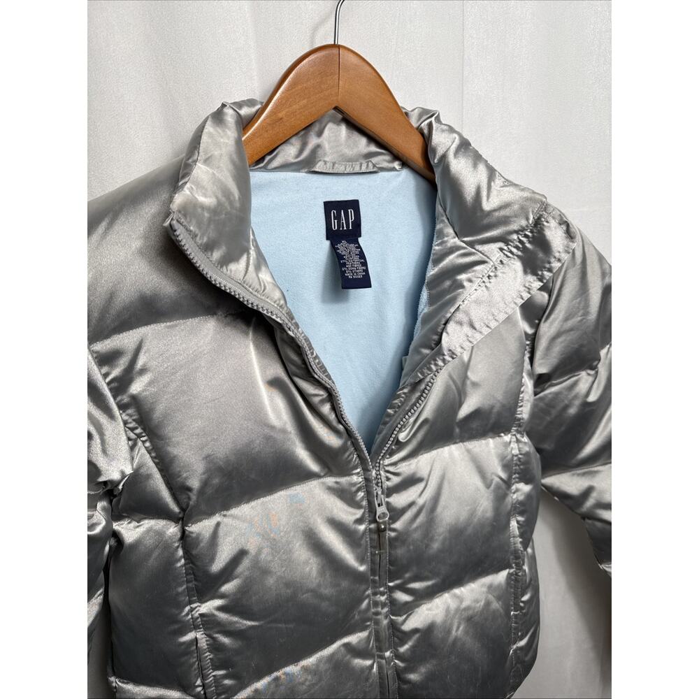 Vintage Y2K Gap Silver Puffer Jacket Girl's Size XL Down Filled Fleece Lined GUC - Picture 6 of 11
